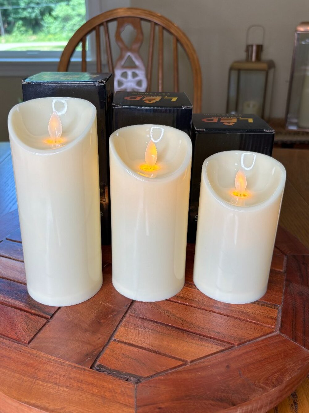 3-Piece Flameless Ivory Battery-Powered LED Pillar Candle Set W/ Remote Control